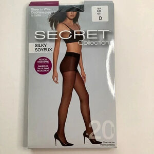 3/$25 SECRET Black No Roll Waistband Sheer Tights Size D